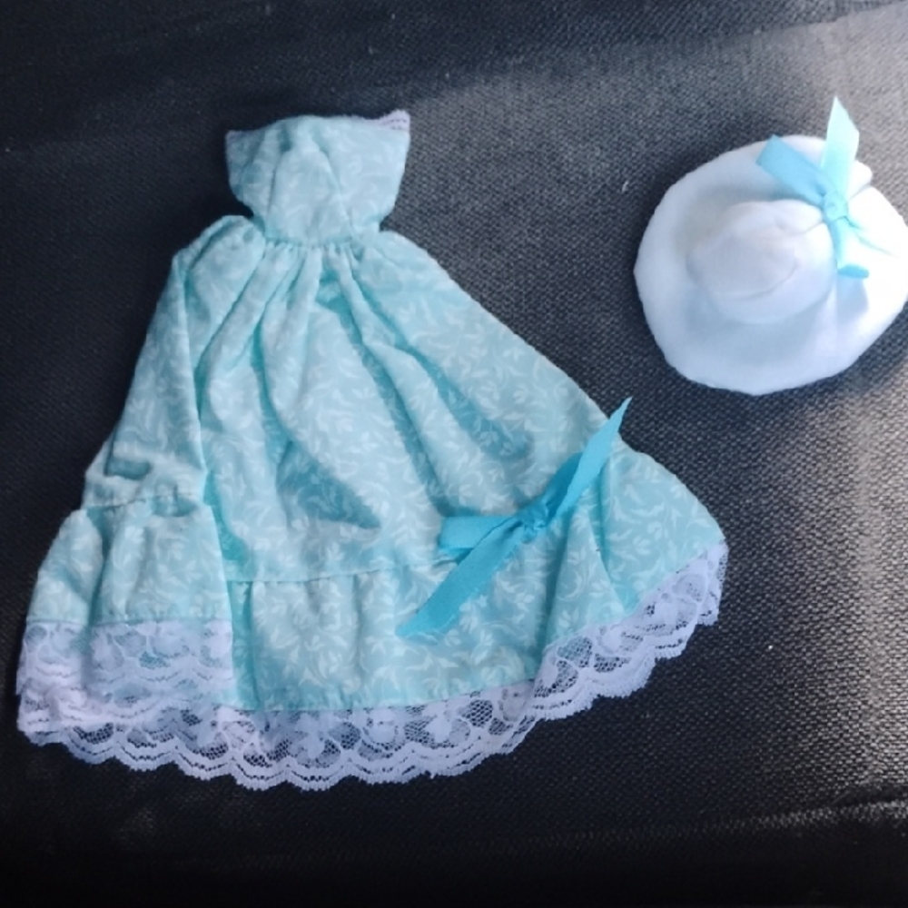 Blue Doll Dress with Hat Set